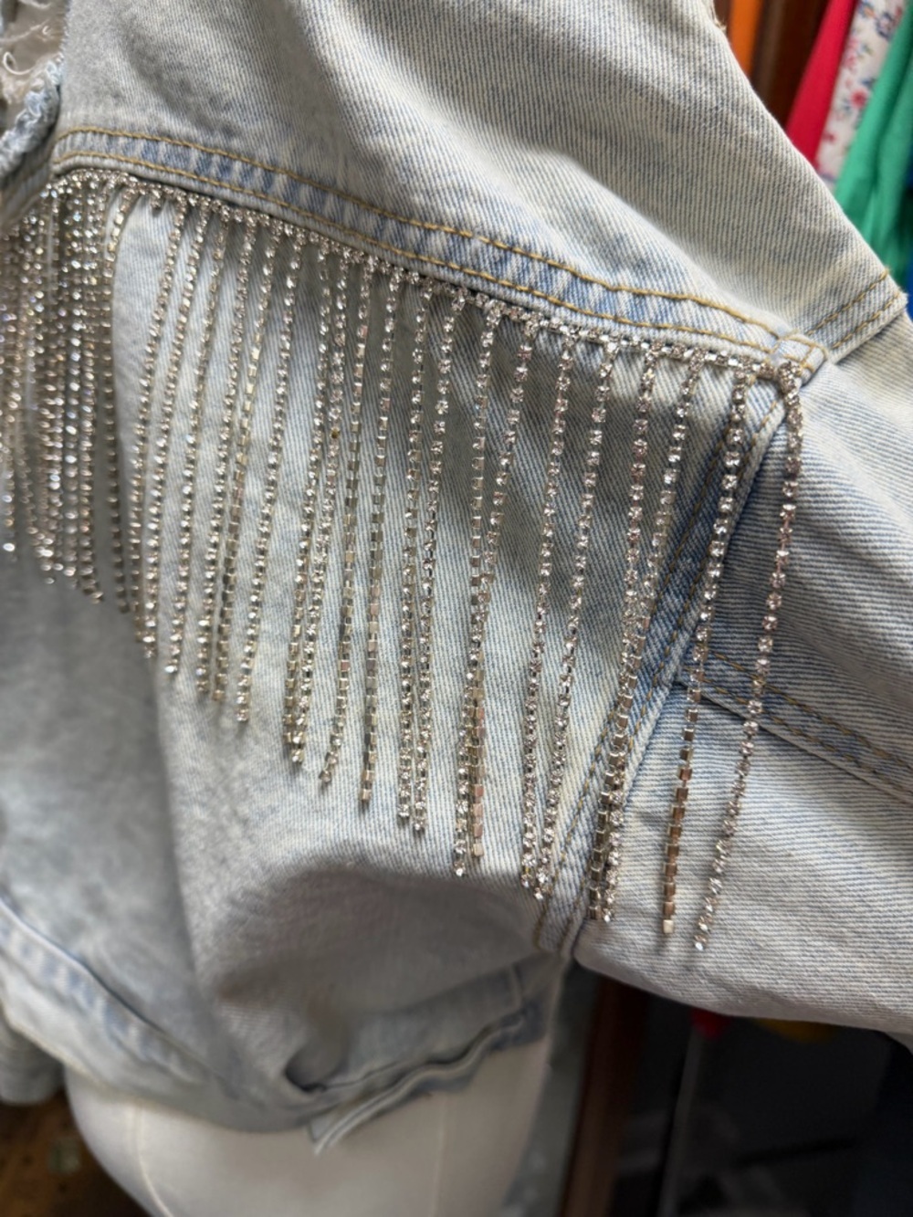 Blue B Rhinestone Fringe Denim Jacket - Picture 5 of 13